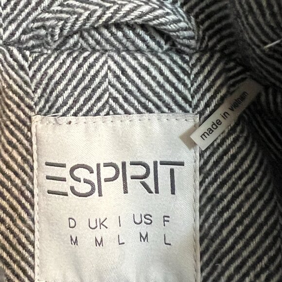 Esprit Women’s M Wool Blend Herringbone Coat Faux Fur Hood Button Front Winter - Picture 7 of 15